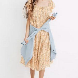 Madewell Square-Neck Tiered Midi Dress in Sunflower Field Yellow